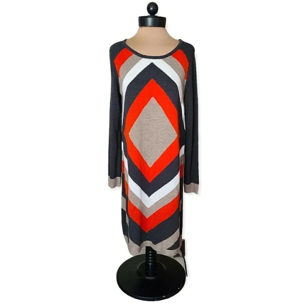 Eliza J Grey Colorblock Geometric Print Sweater Dress Size L